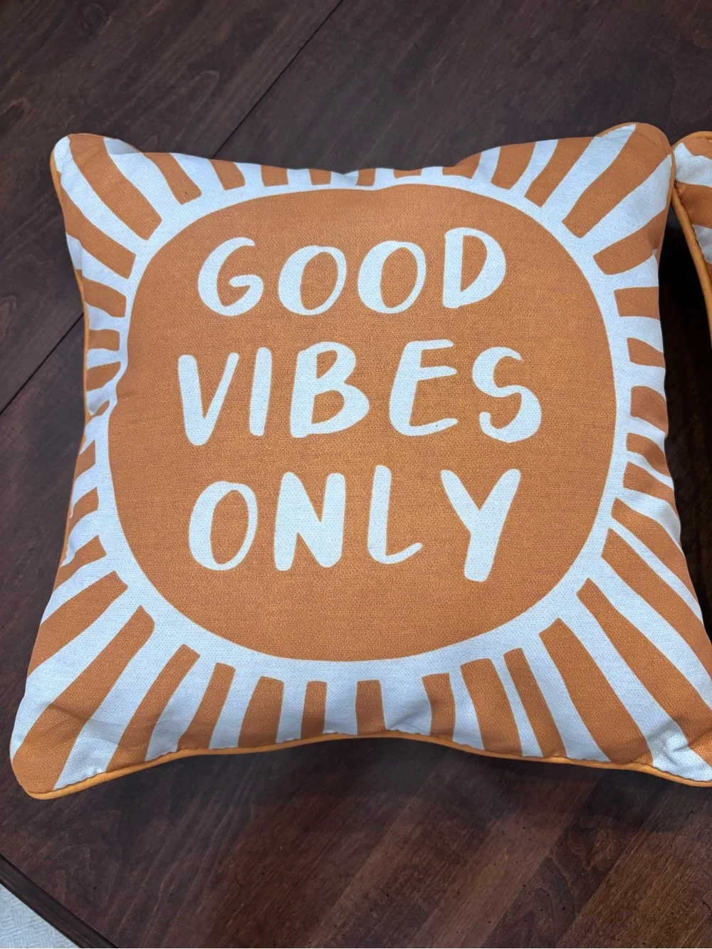 Good Vibes Only Orange & White Throw Pillow. Set of two.